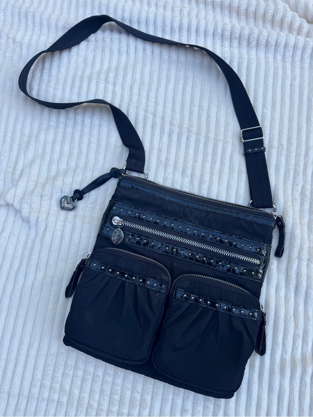 Brighton Black Shoulder Tote with Patent Accent